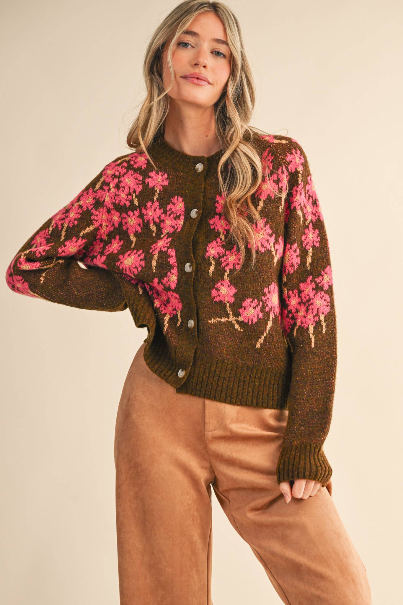 FLORAL KNIT BUTTON DOWN SWEATER CARDIGAN MSW11238