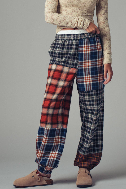 Mixed Plaid Patchwork Boho Jogger Pants