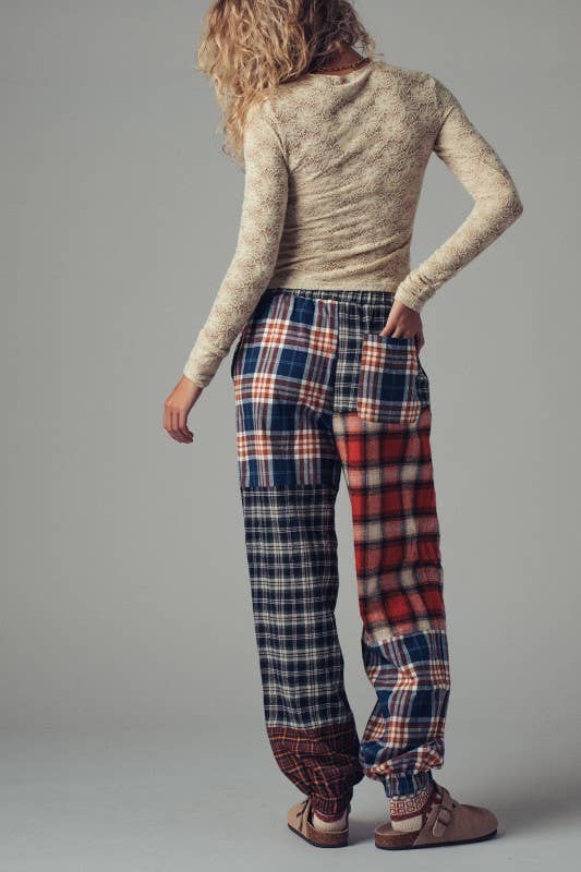 Mixed Plaid Patchwork Boho Jogger Pants