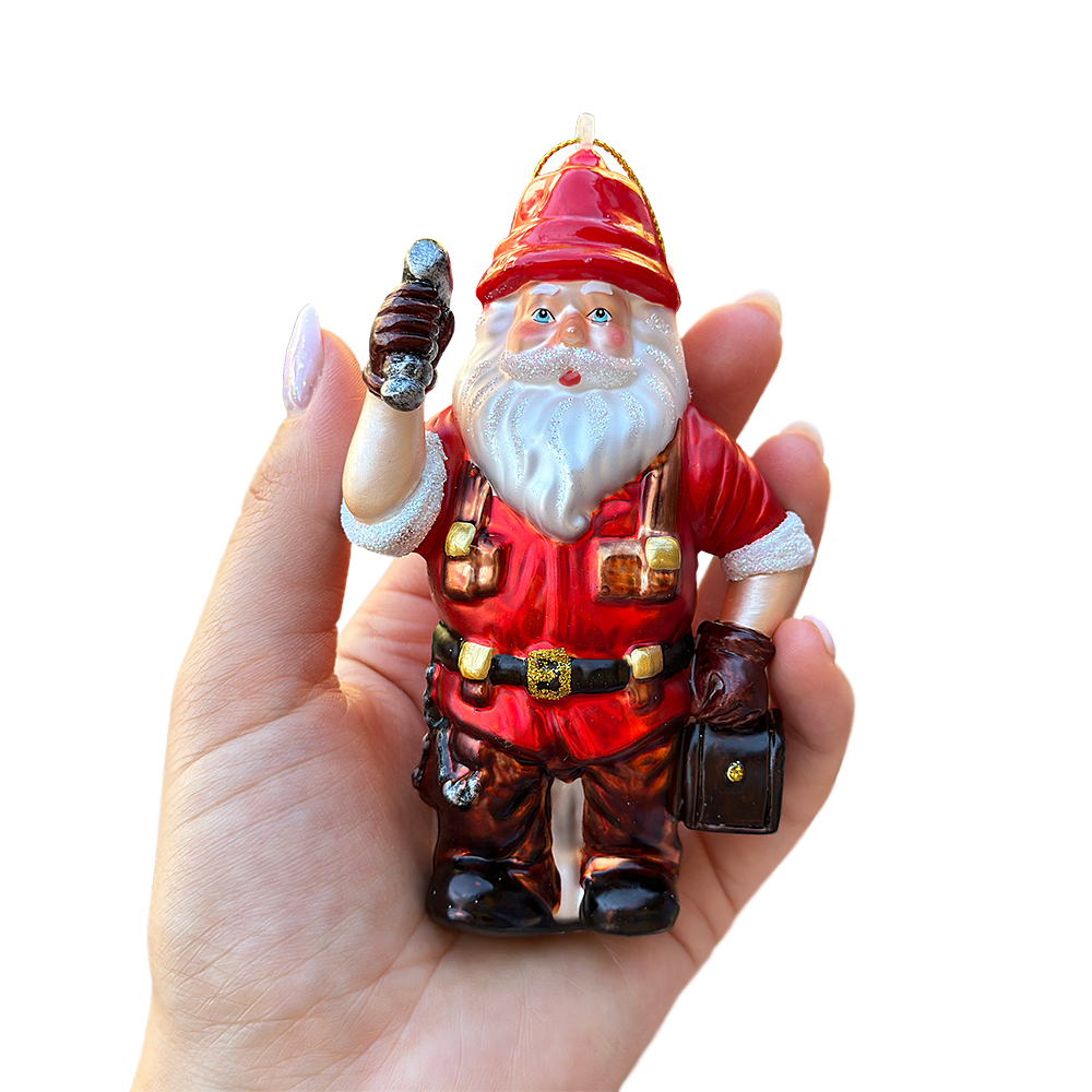 Handyman Santa Glass Ornament, Skilled Builder, Tradesman