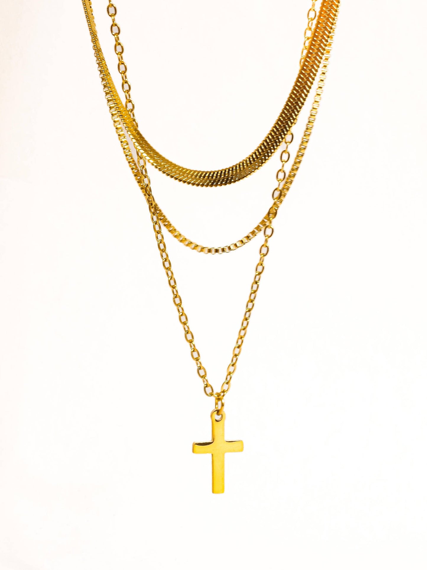 Georgine 18K Gold Non-Tarnish Layered Cross Necklace