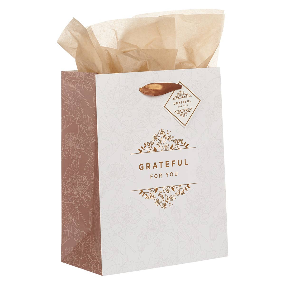 Gift Bag MD White/Gold Grateful for You