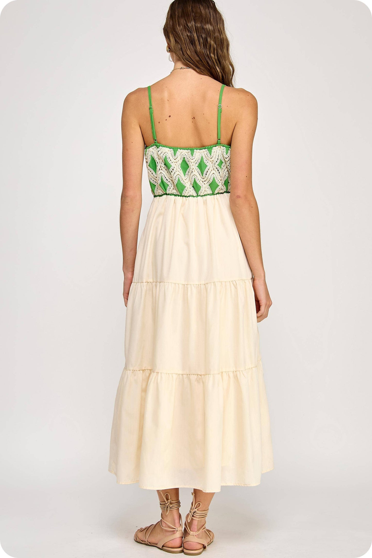 Contrast Diamond Crochet Midi Dress
