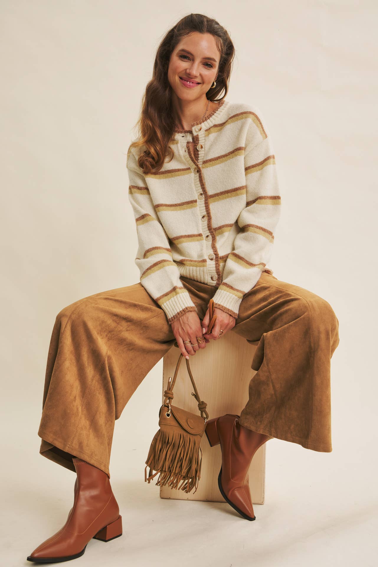 COZY CHARM TO AUTUMN PLAN STRIPE CARDIGAN