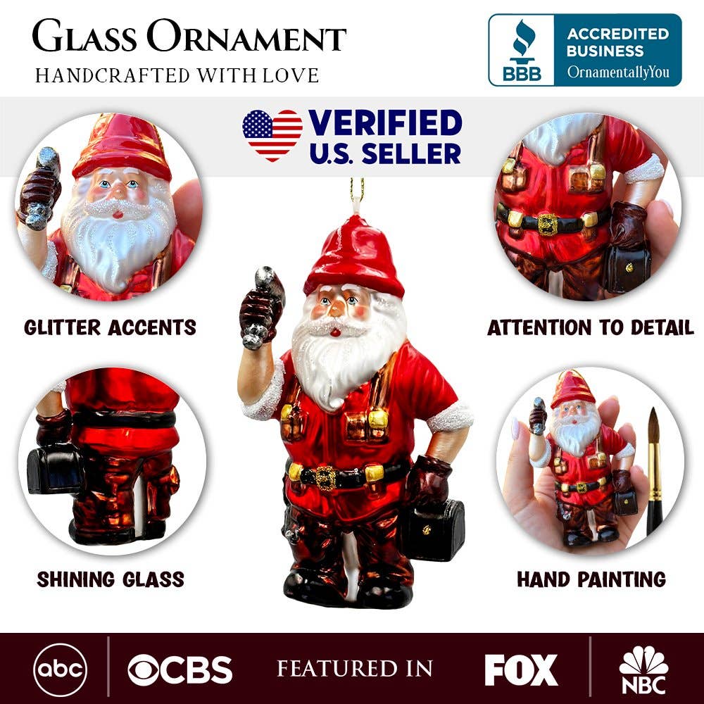 Handyman Santa Glass Ornament, Skilled Builder, Tradesman