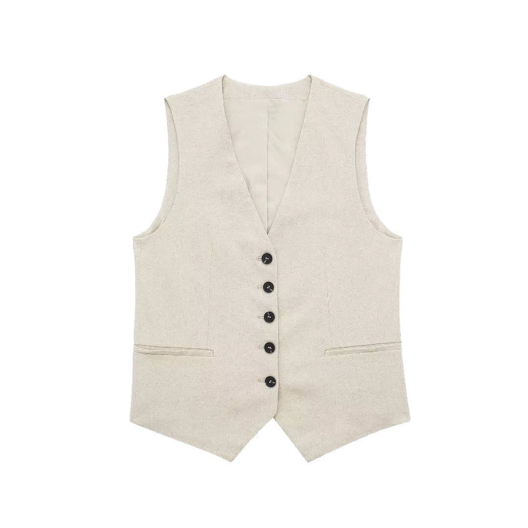 Ladies Solid Color V-Neck Vest And Vest/Shorts/Set 1052