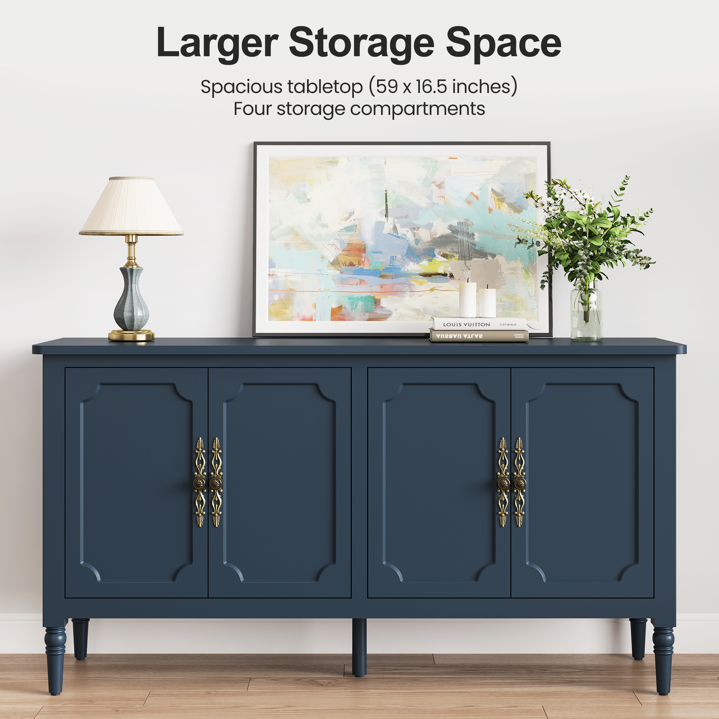 Console Cabinet, 58'' Mid Century Modern Pantry Cabinet