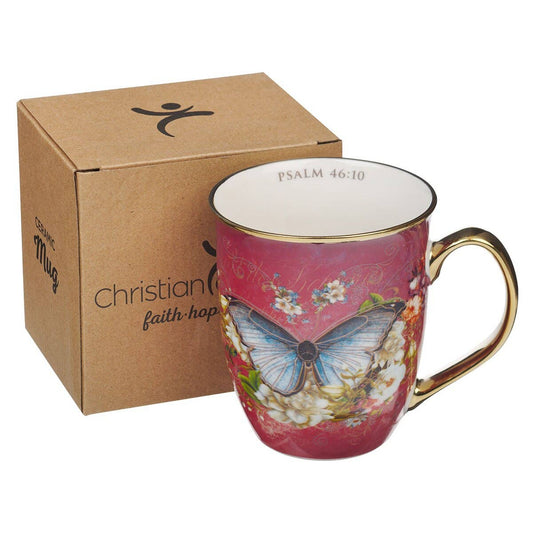 Mug Pink/White Butterfly Be Still Ps. 46:10