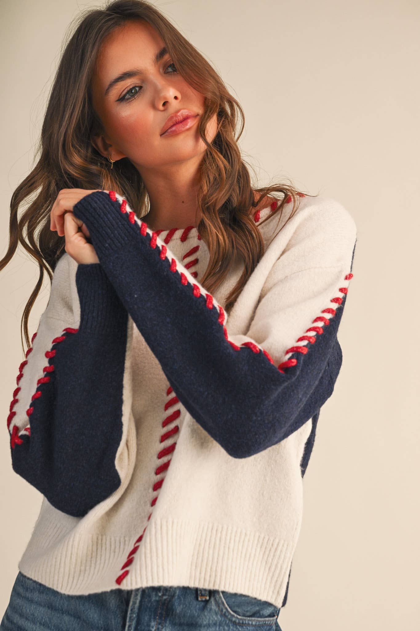 WHIP STITCH TWO-TONE SWEATER
