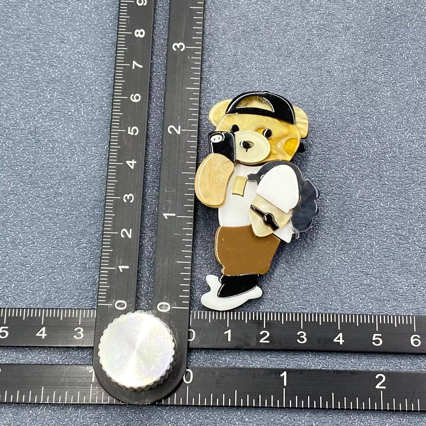 Bear Taking Photos with Mobile Phone Acrylic Brooch
