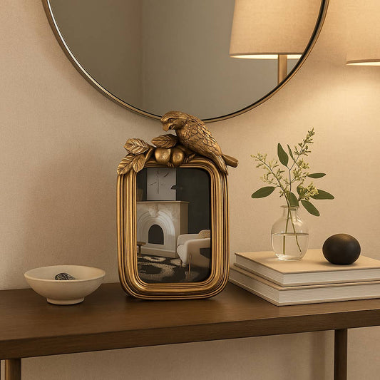 Decorative Picture Frame - Gold Polyresin Bird, 4x6 in.
