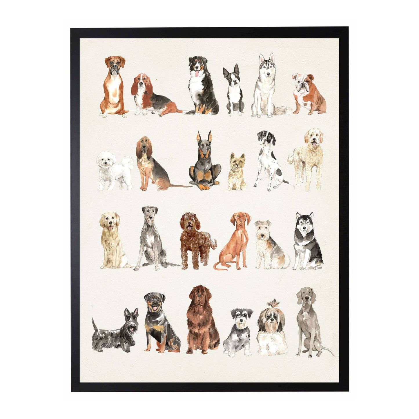 Multi watercolor dog breeds