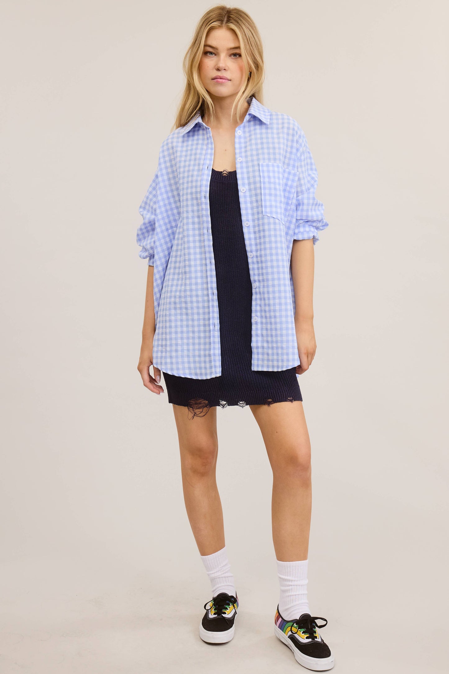 Oversized Gingham Button Down Shirt