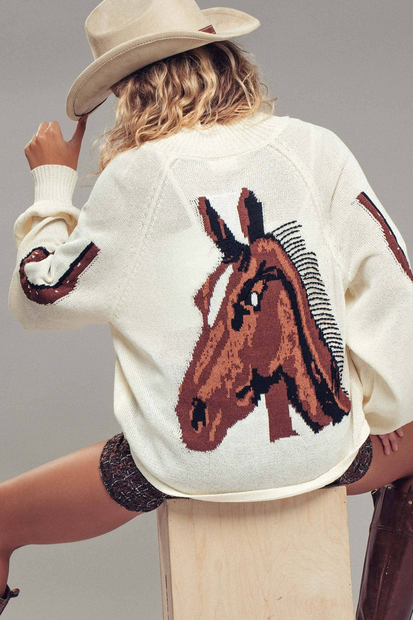 Western Horse Intarsia Cardigan