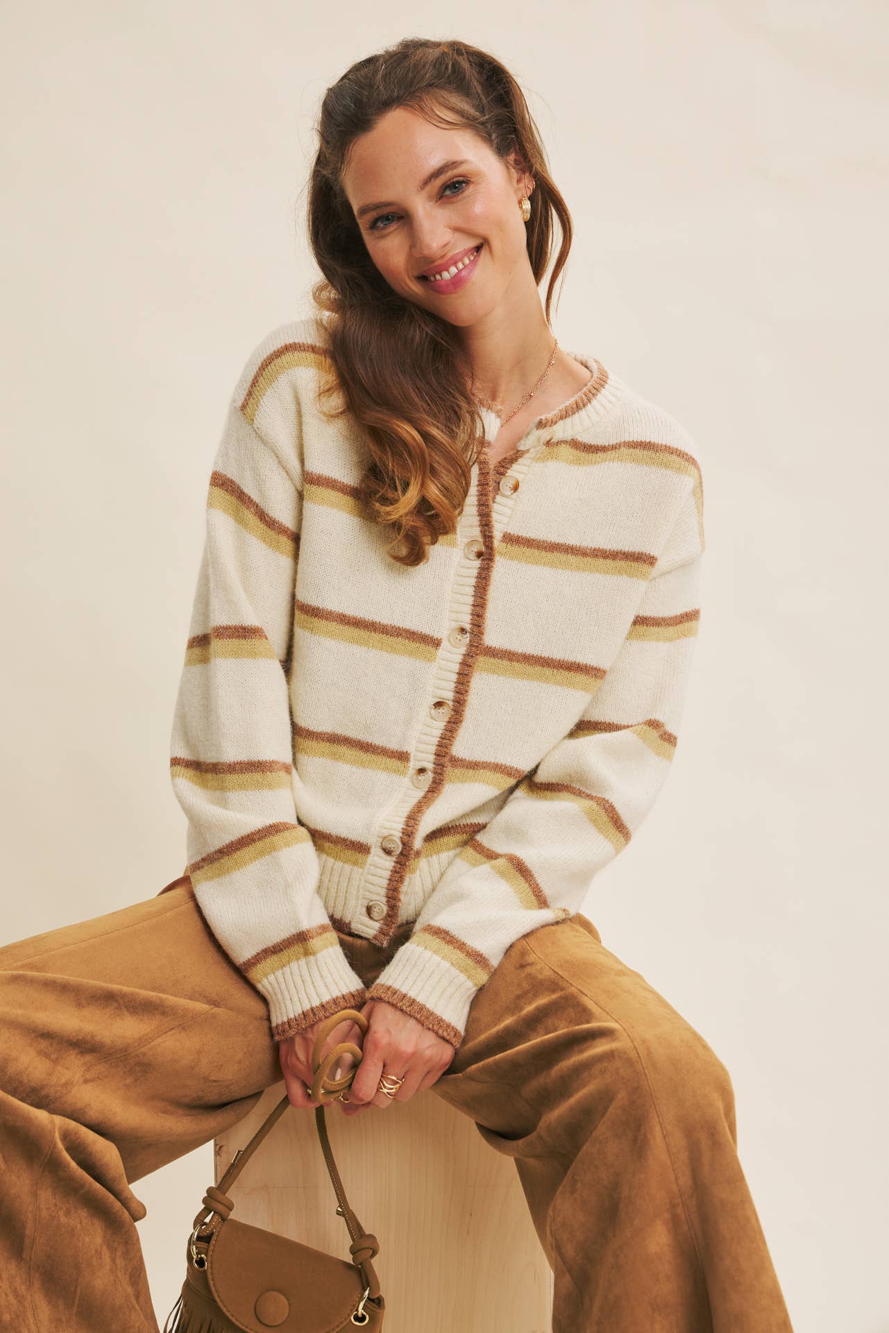 COZY CHARM TO AUTUMN PLAN STRIPE CARDIGAN