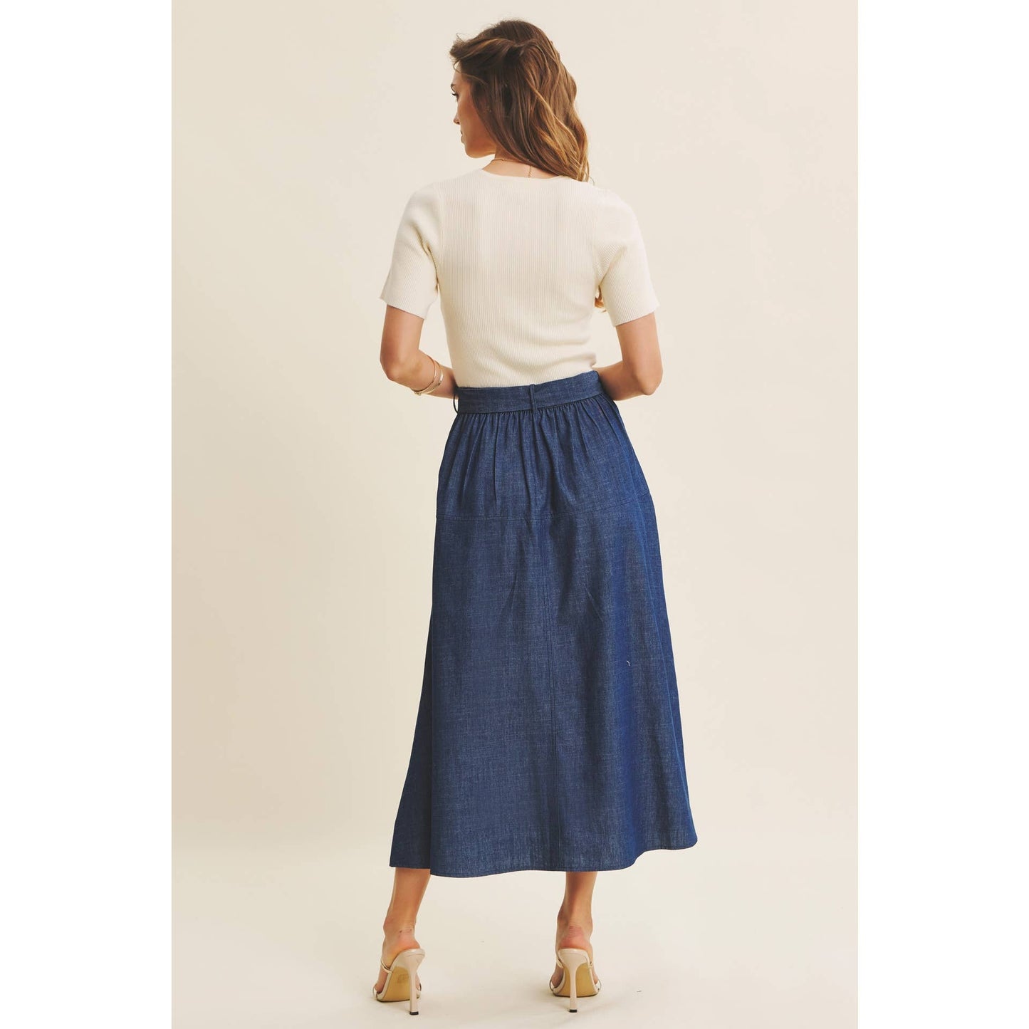 EFFORTLESS MIX OF COZY AND POLISHED TWOFER DENIM DRESS