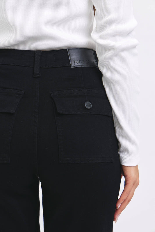 LAST CHANCE - High Waist Drawstring Cargo Cuffed Jogger Pants - Black