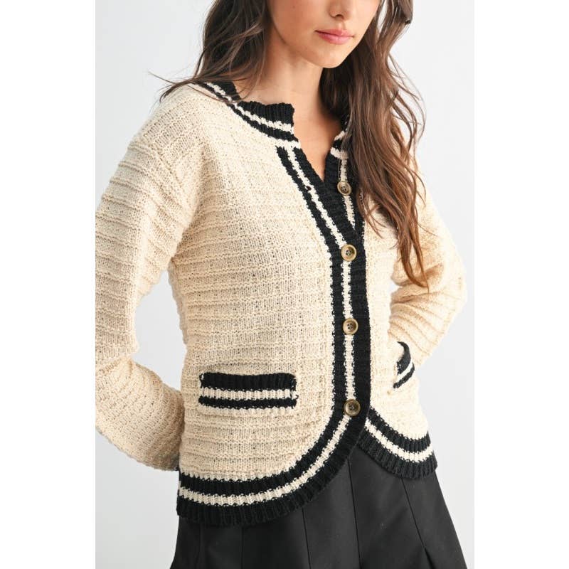 Classic Knit Cardigan Wtin Contrast Trim