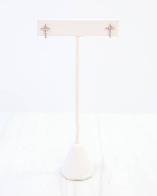 Colorado Cross and Crystal Stud Earring Silver