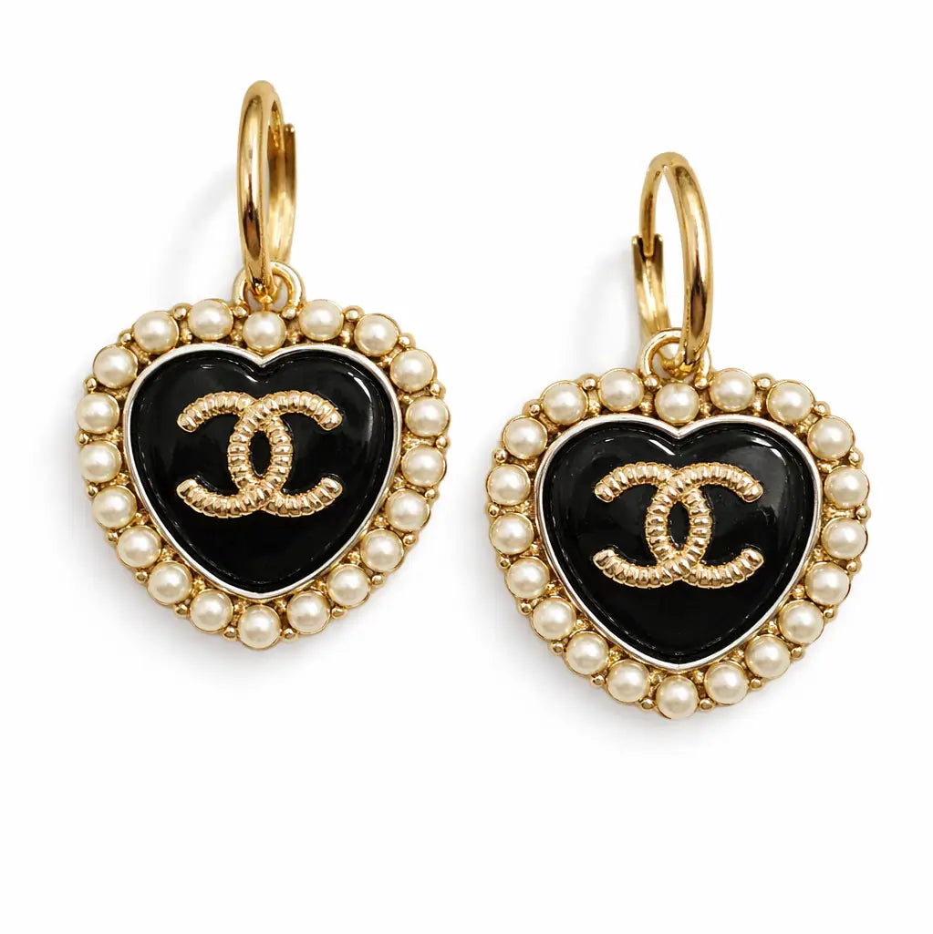 14kt Gold Chanel Black & Pearl Earrings