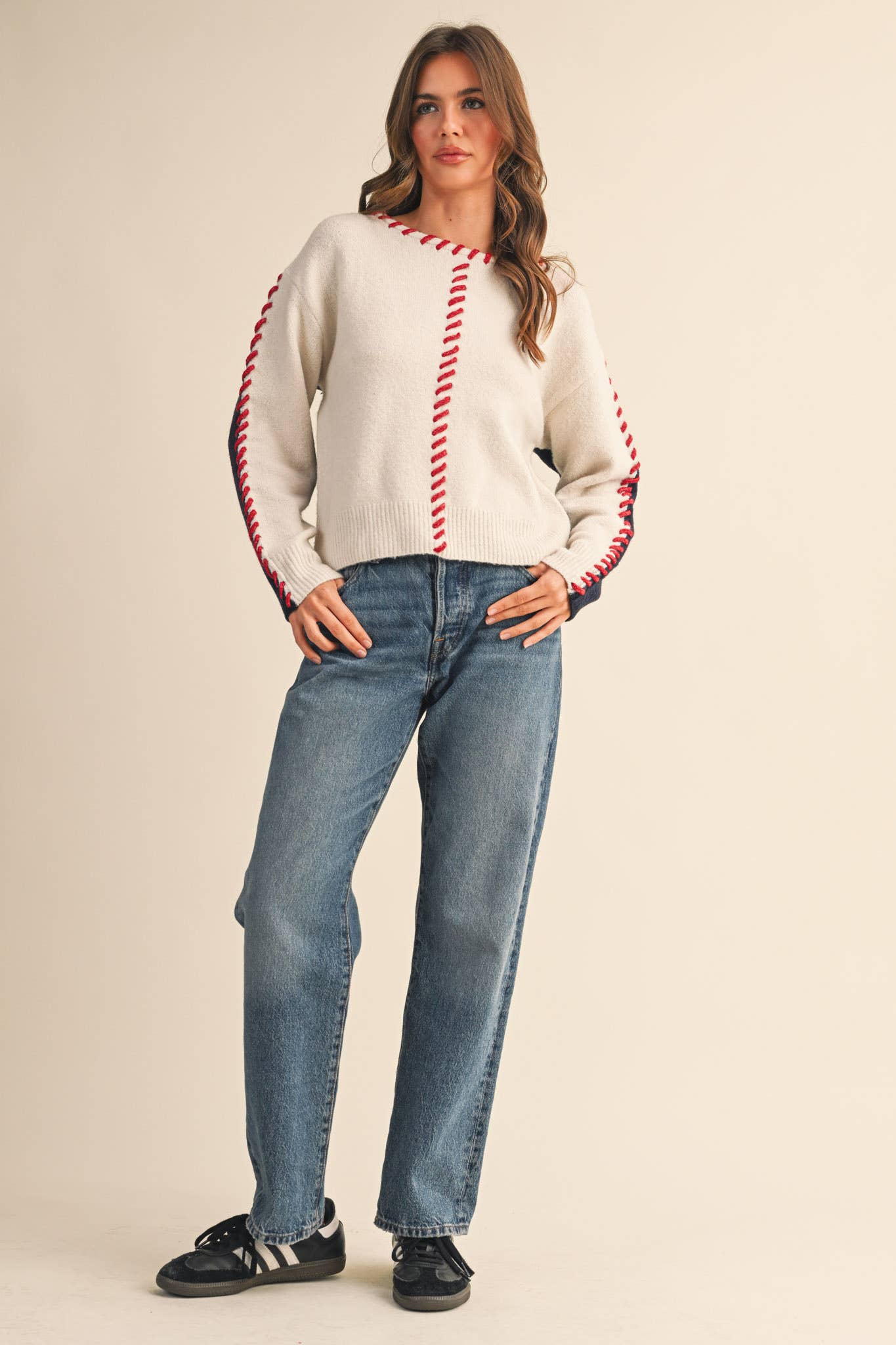 WHIP STITCH TWO-TONE SWEATER