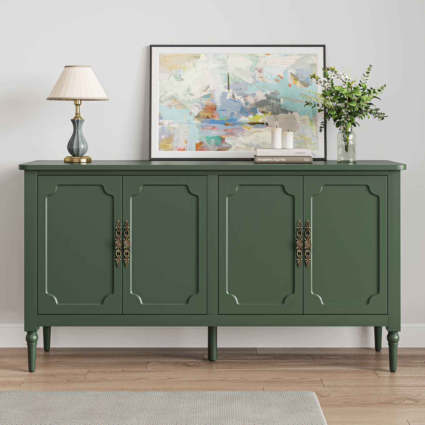 Console Cabinet, 58'' Mid Century Modern Pantry Cabinet