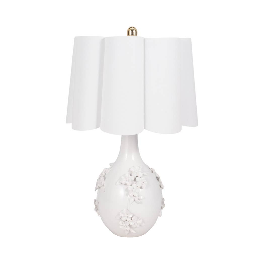 Ivory 25 in. Ceramic Floral Applique Table Lamp