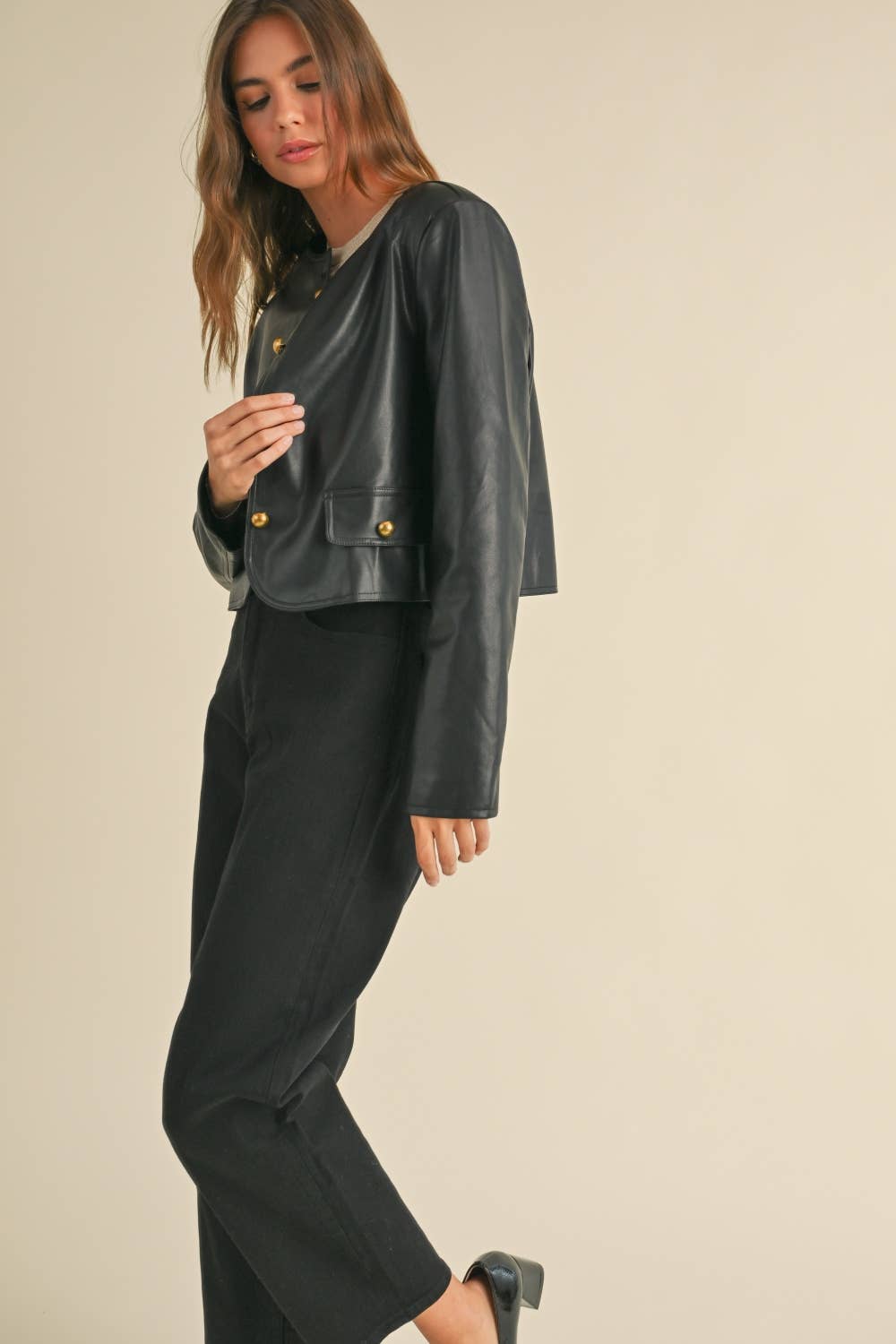 J4047 PU NO COLLAR JACKET