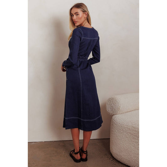 LONG SLEEVES DENIM MIDI DRESS