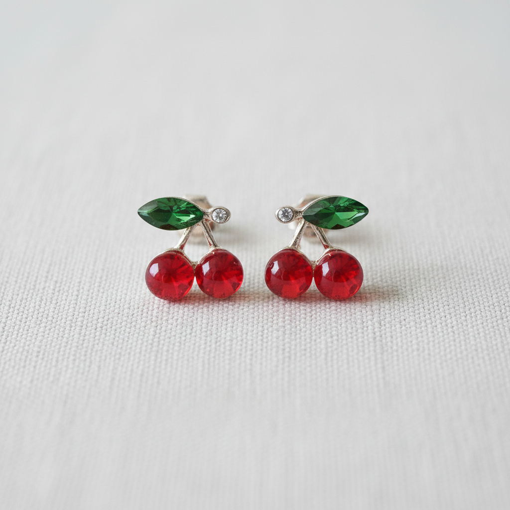 Charming Rhinestone Cherry Stud Earrings