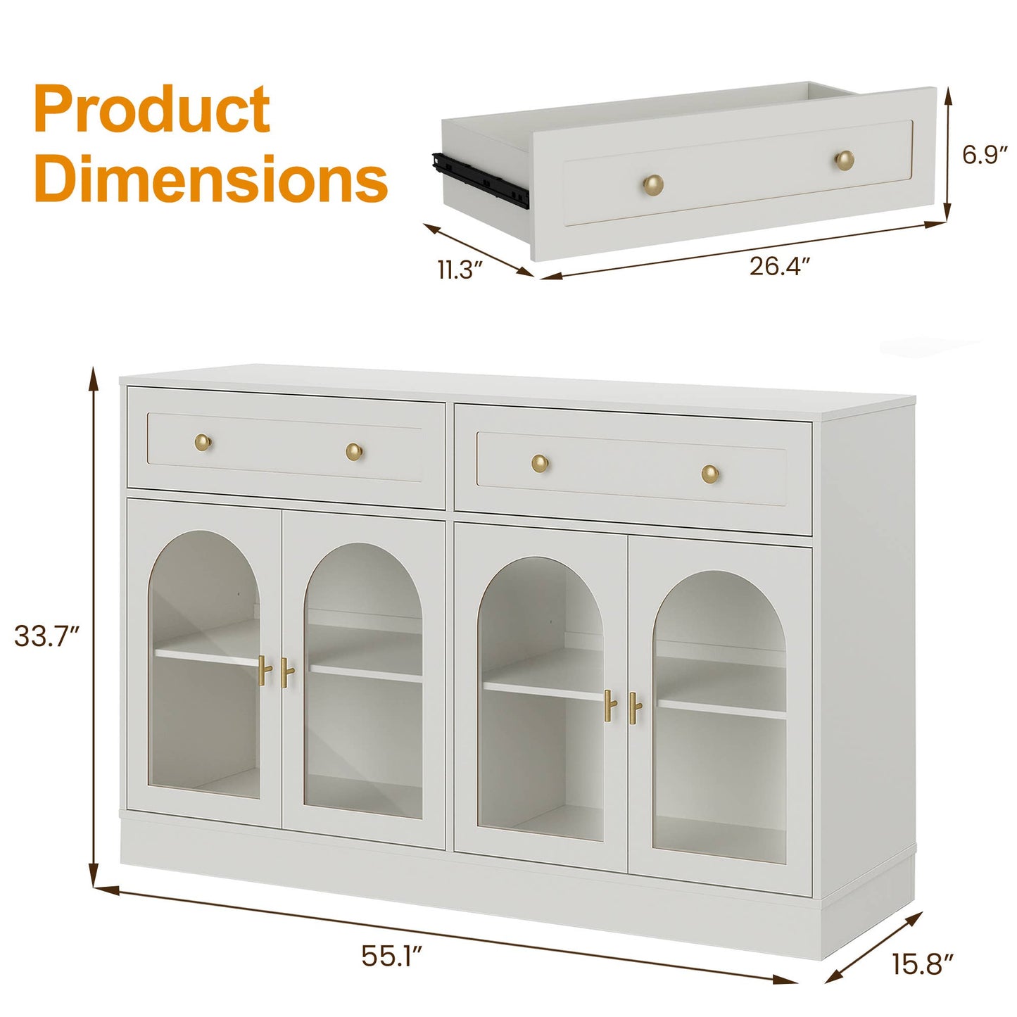 Sideboard Buffet Cabinet with Storage, Wood Coffee Bar Table