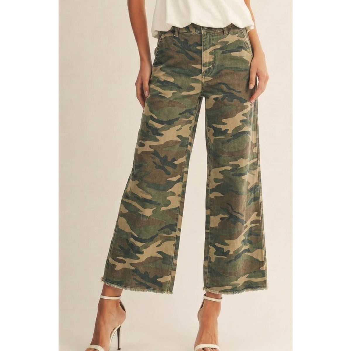 Vintage Washed Camo Wide Leg Tailored Pants