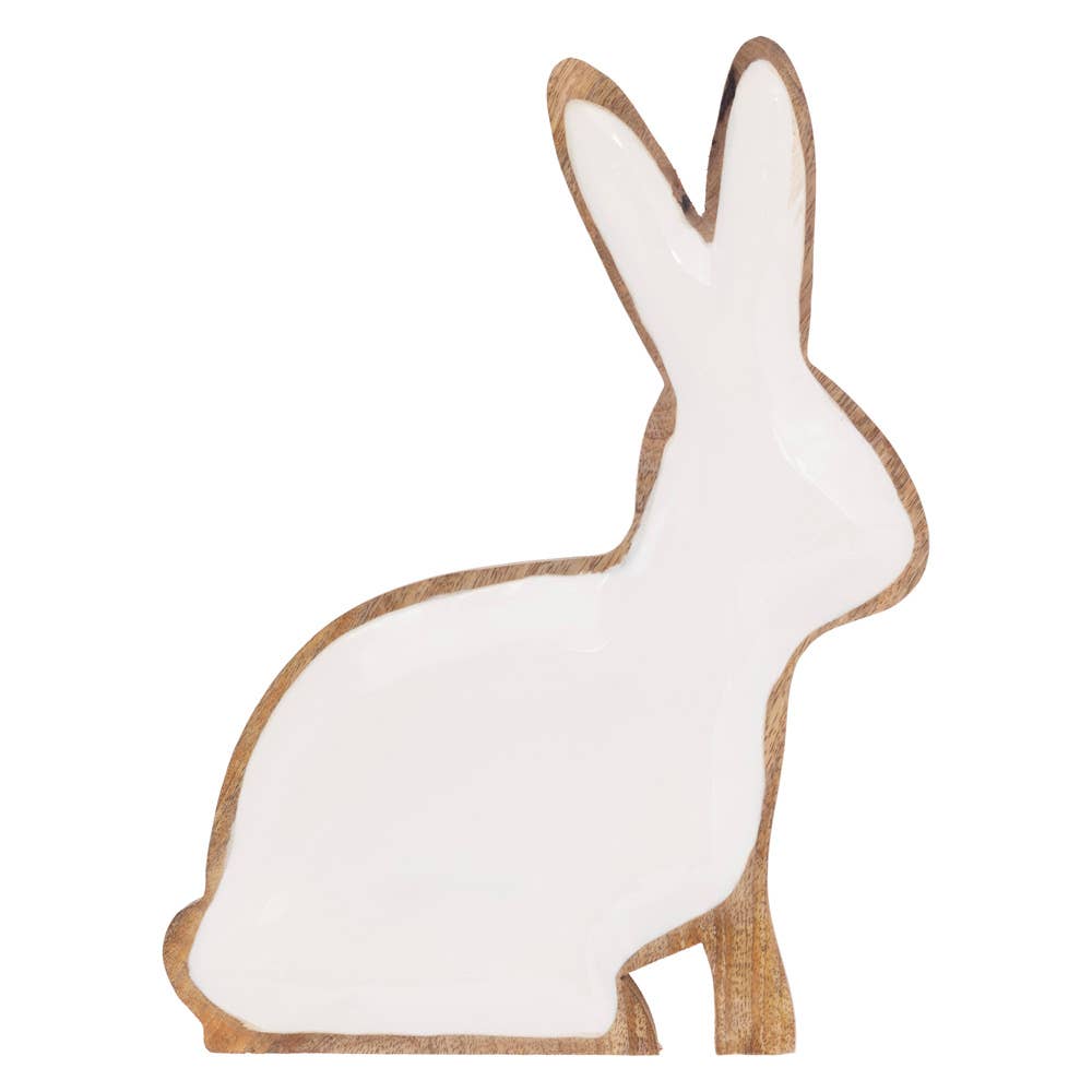 White Mango Wood Bunny Tray Easter