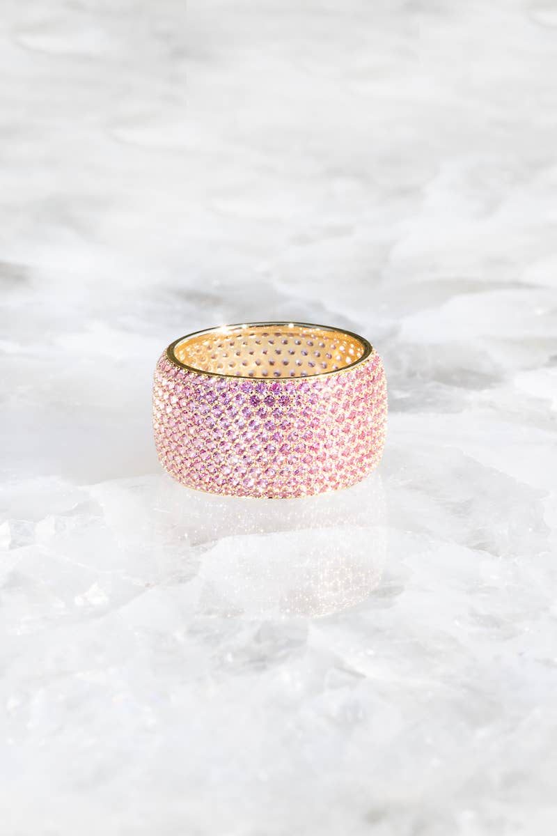 BILLIONAIRE RING- PINK CIGAR BAND RING 14K GOLD VERMEIL