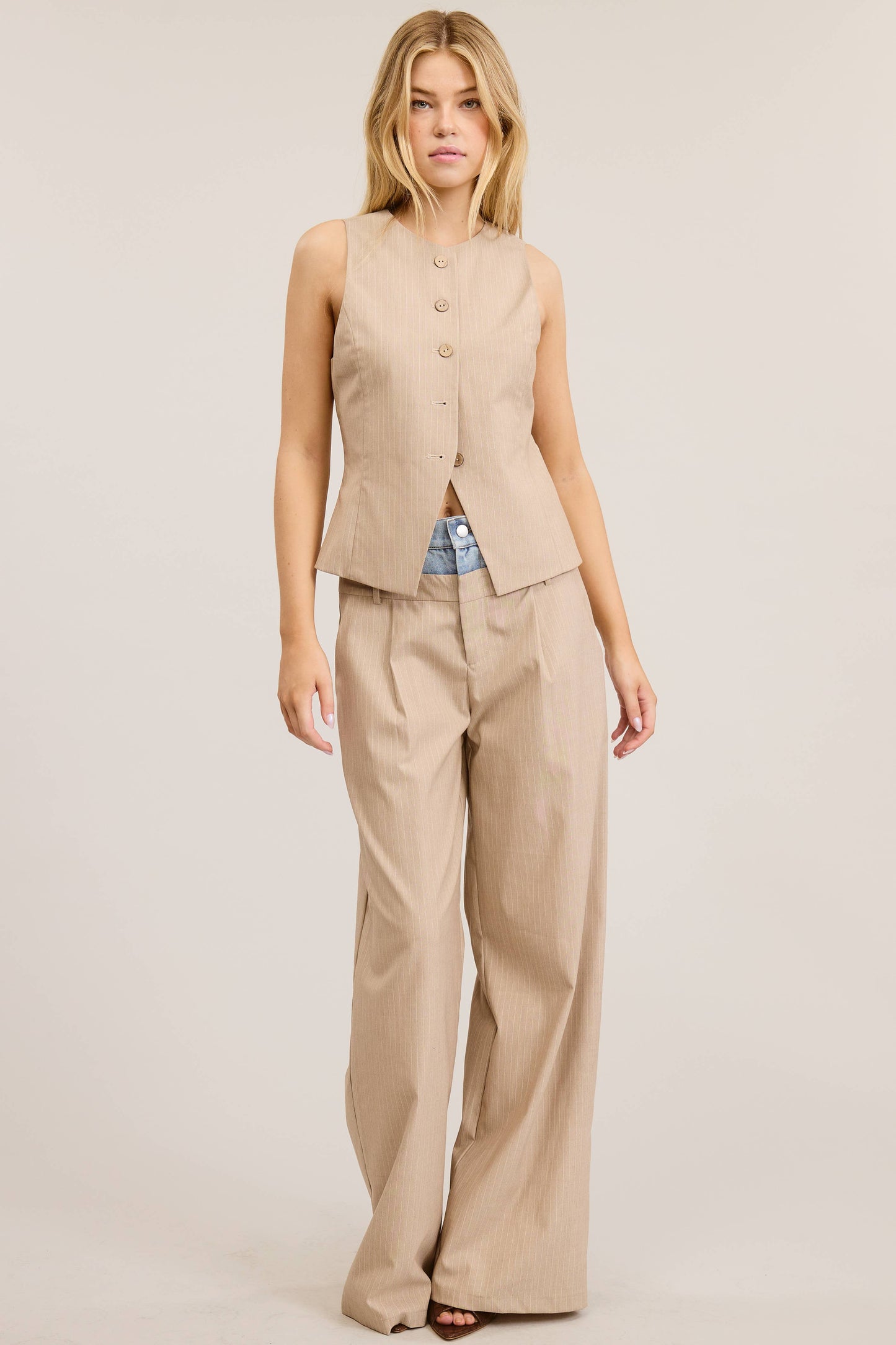 Fitted Pinstripe Button Up Vest