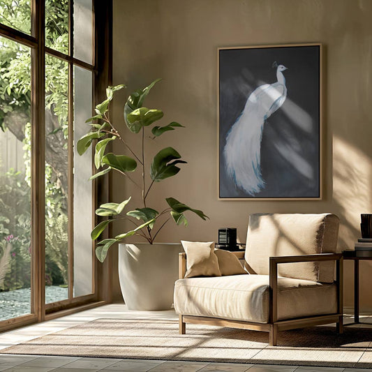 "Majestic White Peacock" Framed Print Wall Art