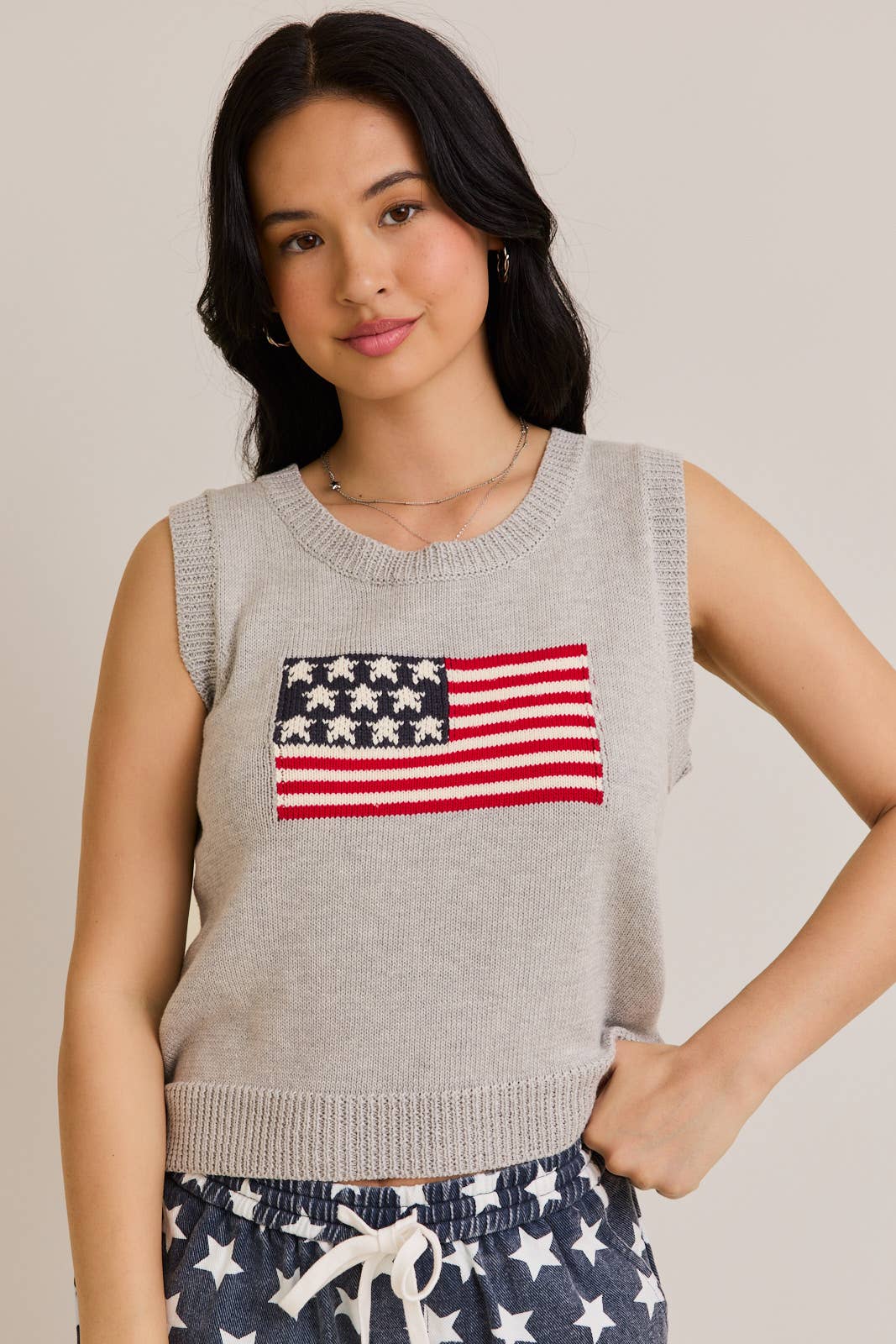 AMERICAN FLAG SLEEVELESS SWEATER TOP