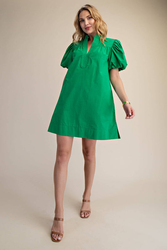 V-Neck Bubble Sleeve Mini Dress