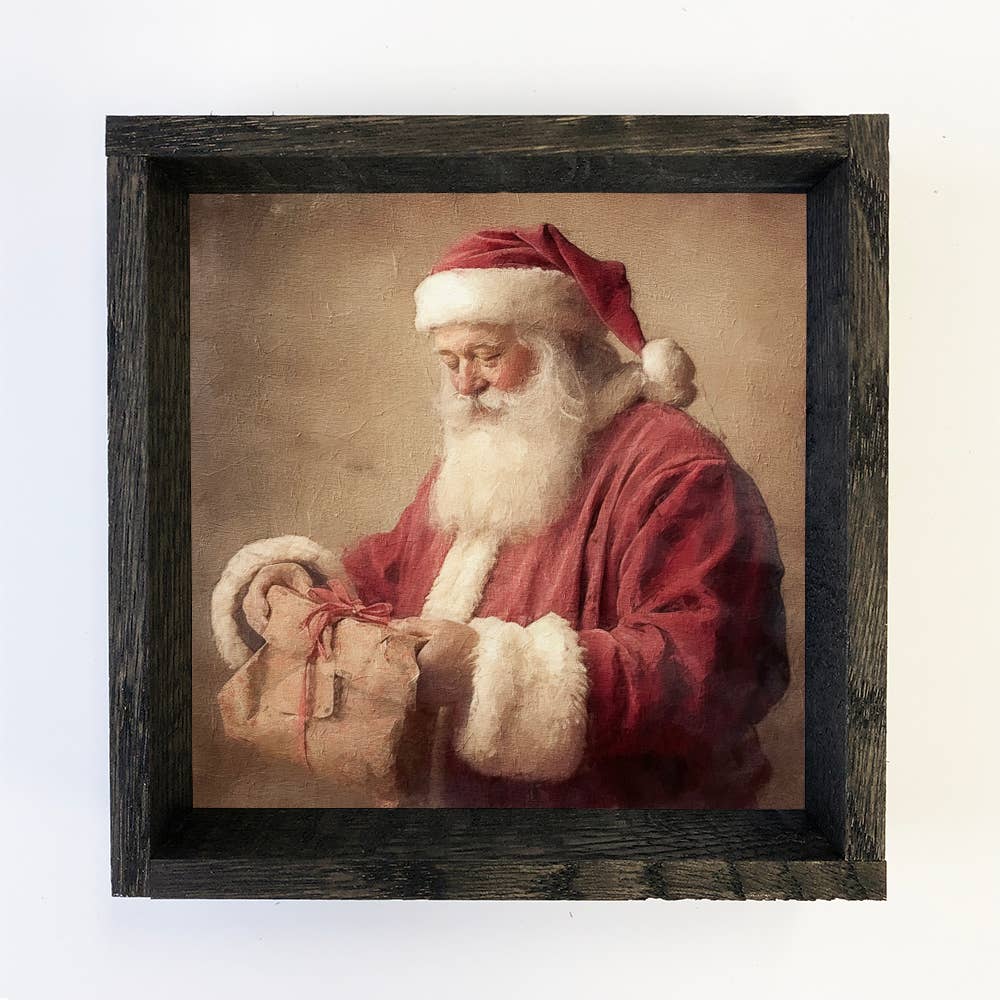 Vintage Santa Art Framed Boxed Sign