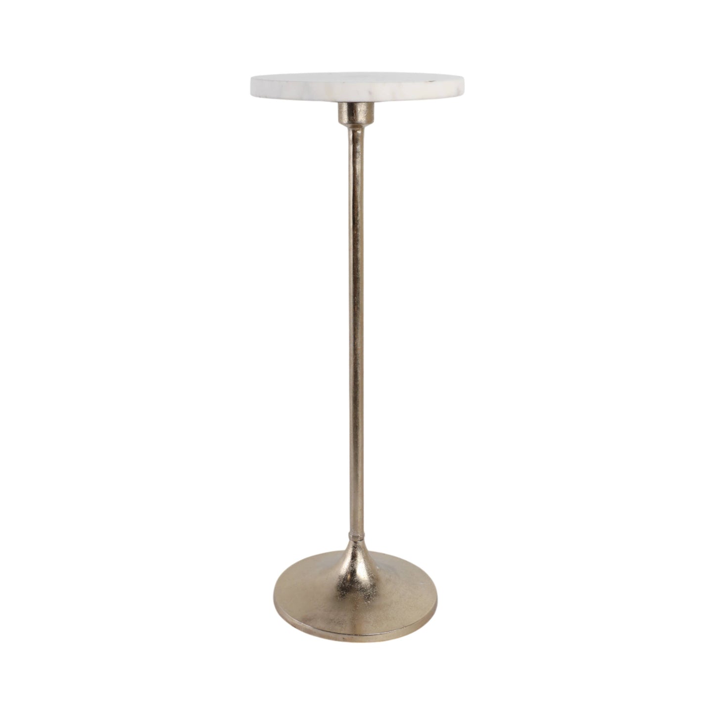 27X10" Marble Top Drink Table, White/Gold, Novelty, 27"H,