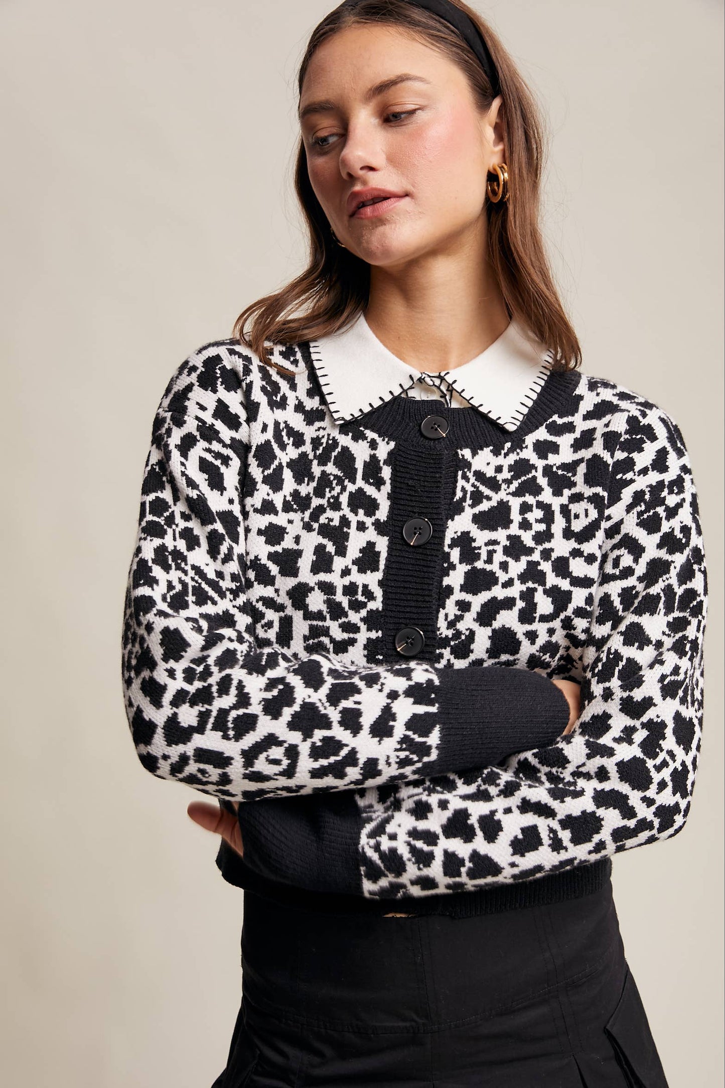 Leopard Knit Button-Up Cardigan