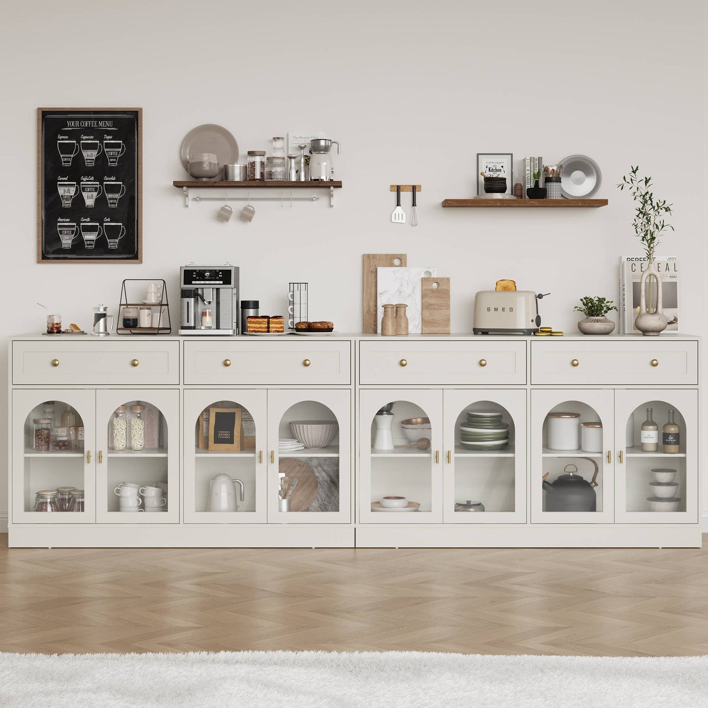 Sideboard Buffet Cabinet with Storage, Wood Coffee Bar Table