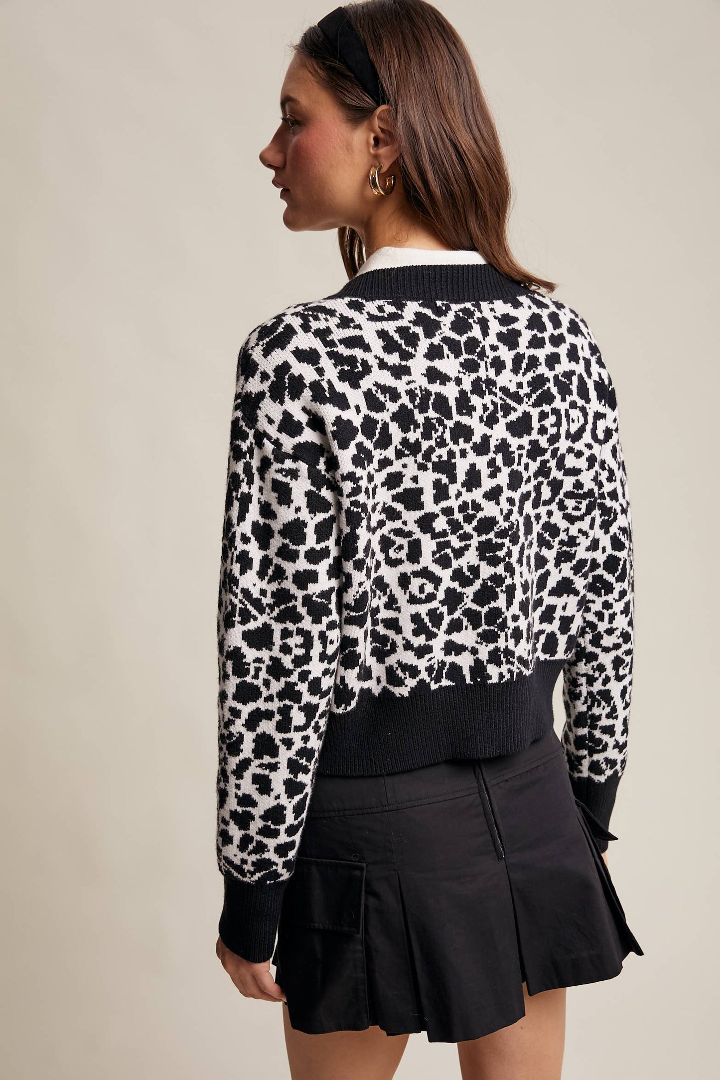 Leopard Knit Button-Up Cardigan