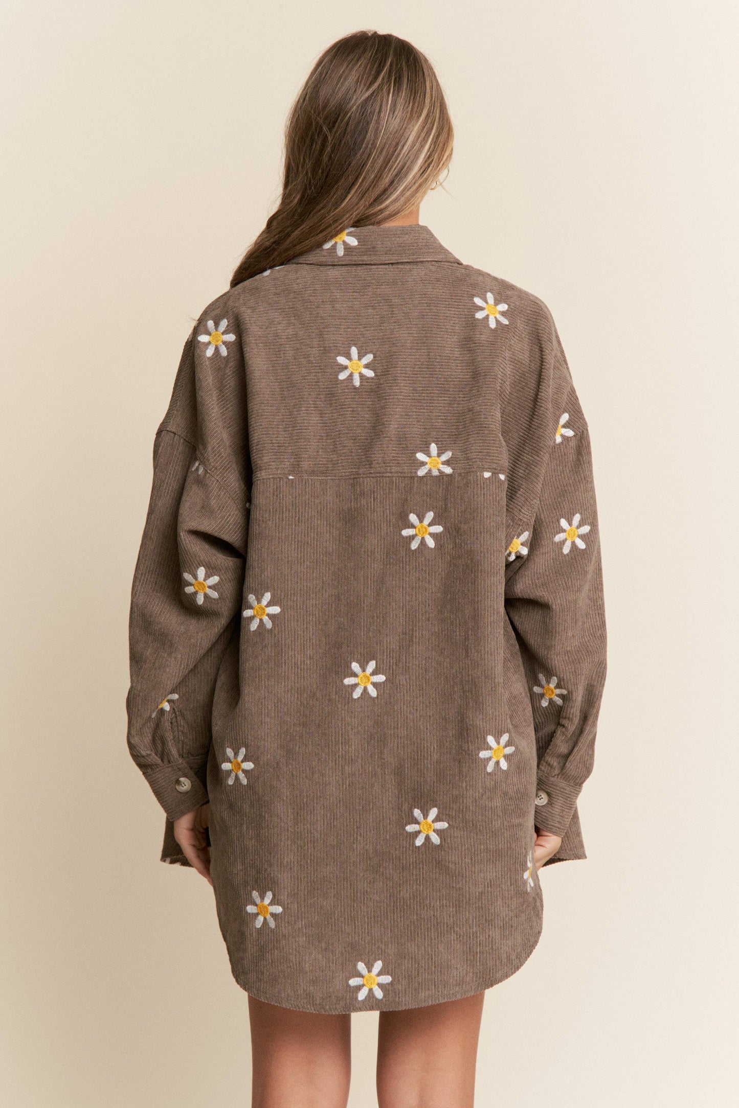 Floral Embroidered Button Down Shacket S-L