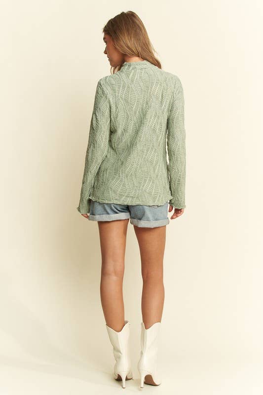LONG SLEEVE MOCK NECK WAVE JACQUARD TOP