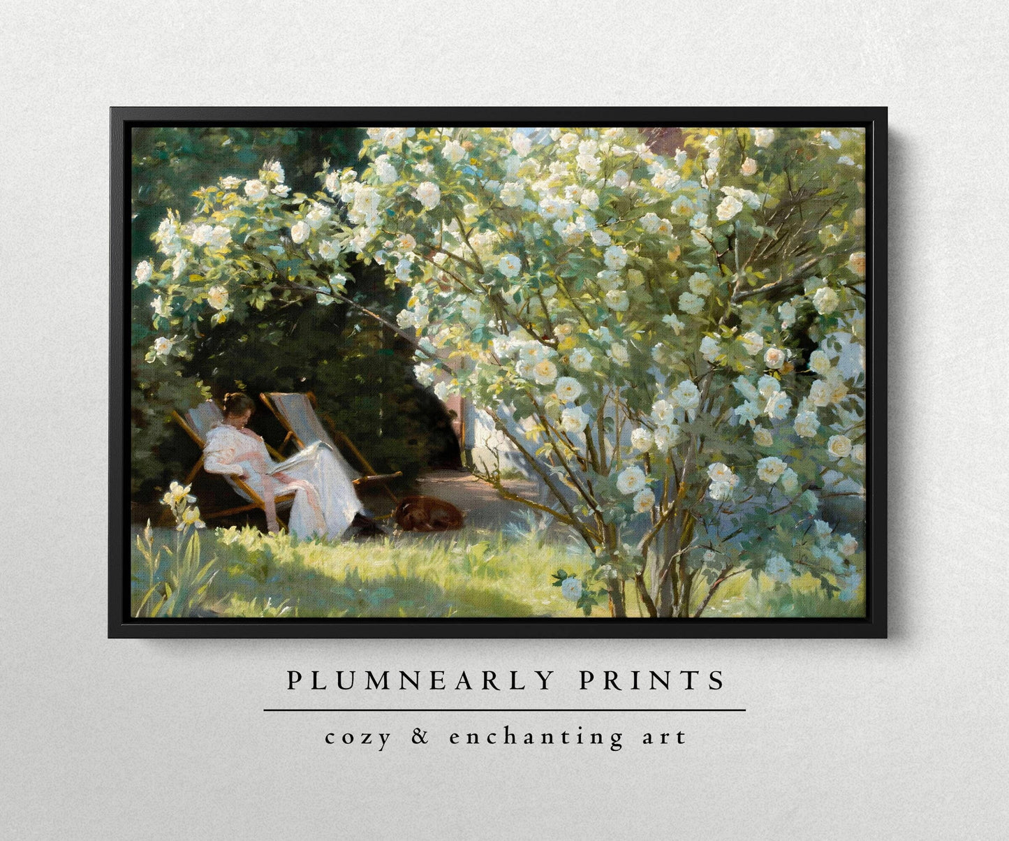 Reader Floral Landscape Oil Painting Framed Canvas Art 1