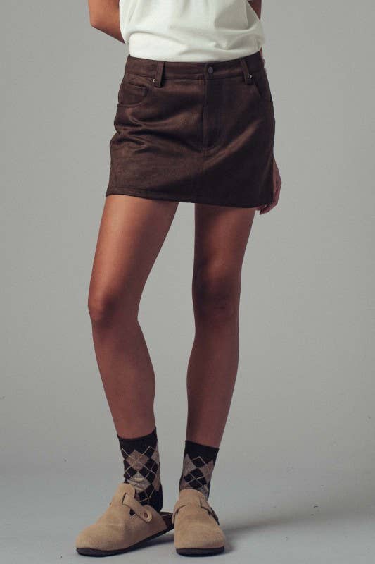 Faux Suede Mini Skirt with Inner Shorts