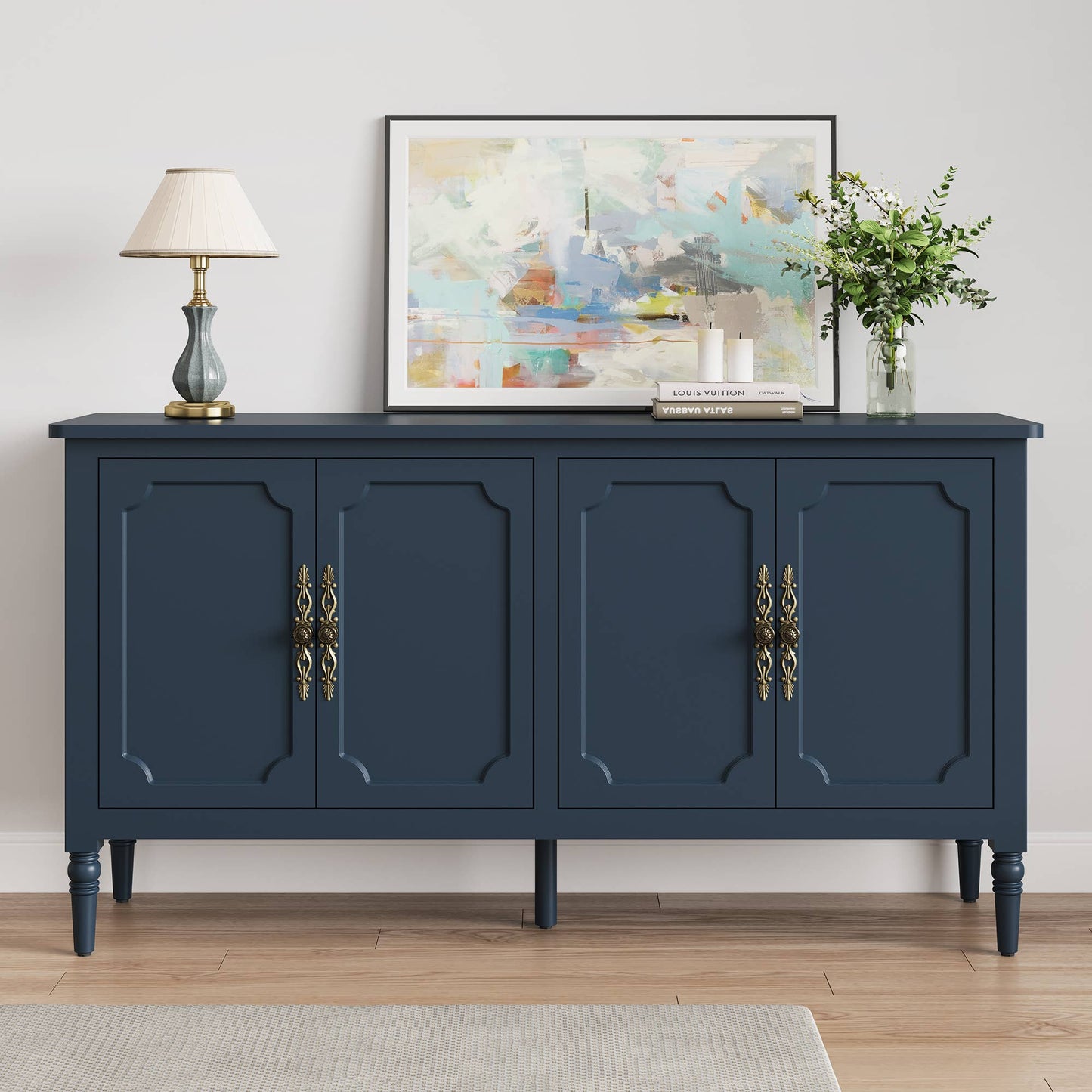 Console Cabinet, 58'' Mid Century Modern Pantry Cabinet
