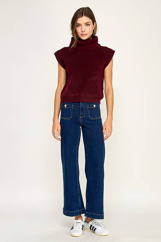 RIBBED SLEEVELESS TURTLENECK SWEATER