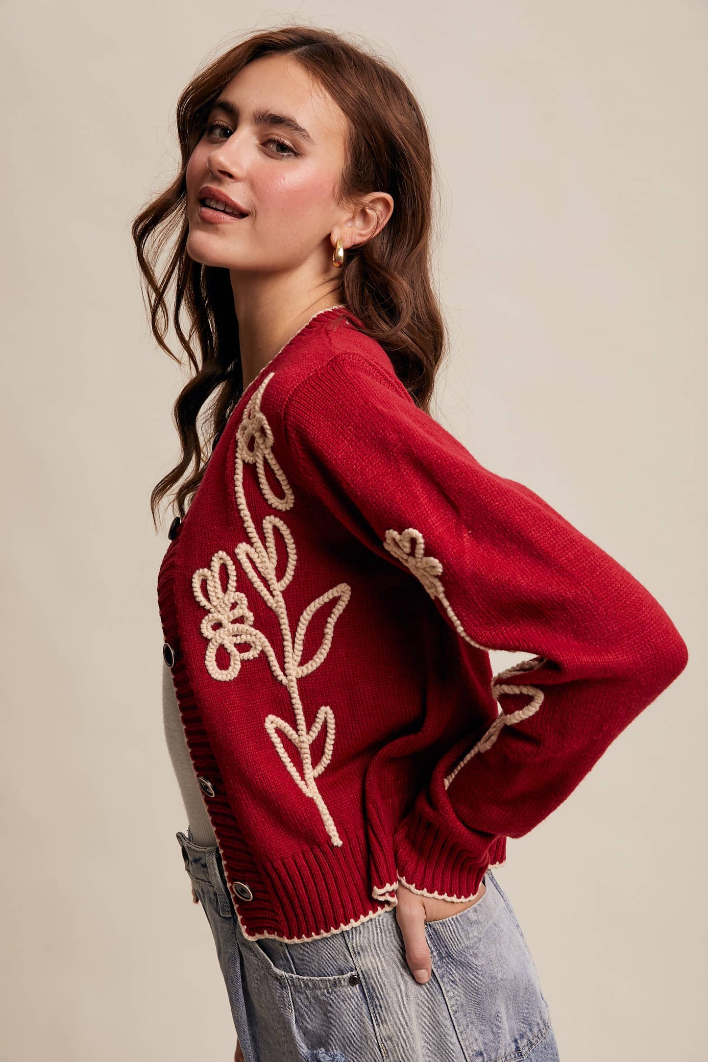 Embroidered Floral Knit Cardigan